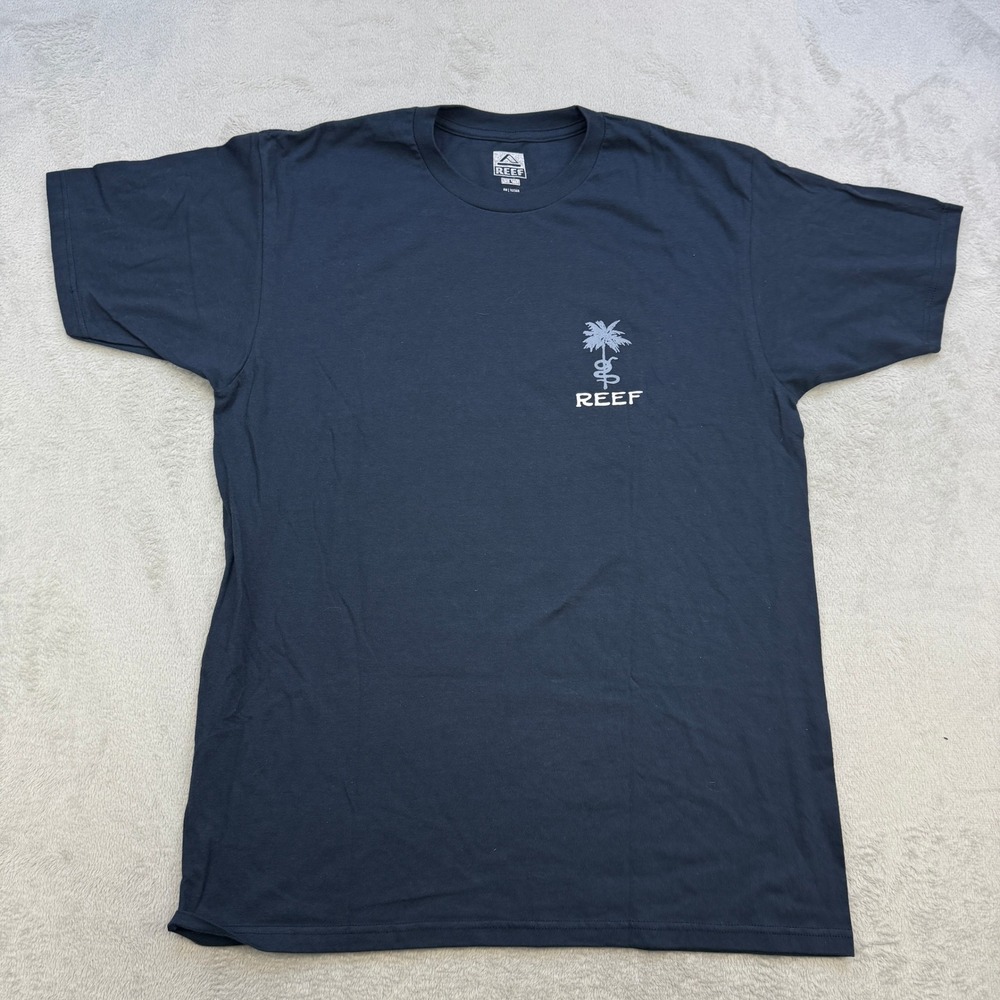 Reef Graphic T Shirt Mens Large Navy Blue Palm Tree Snake Surf Skater Tee‎